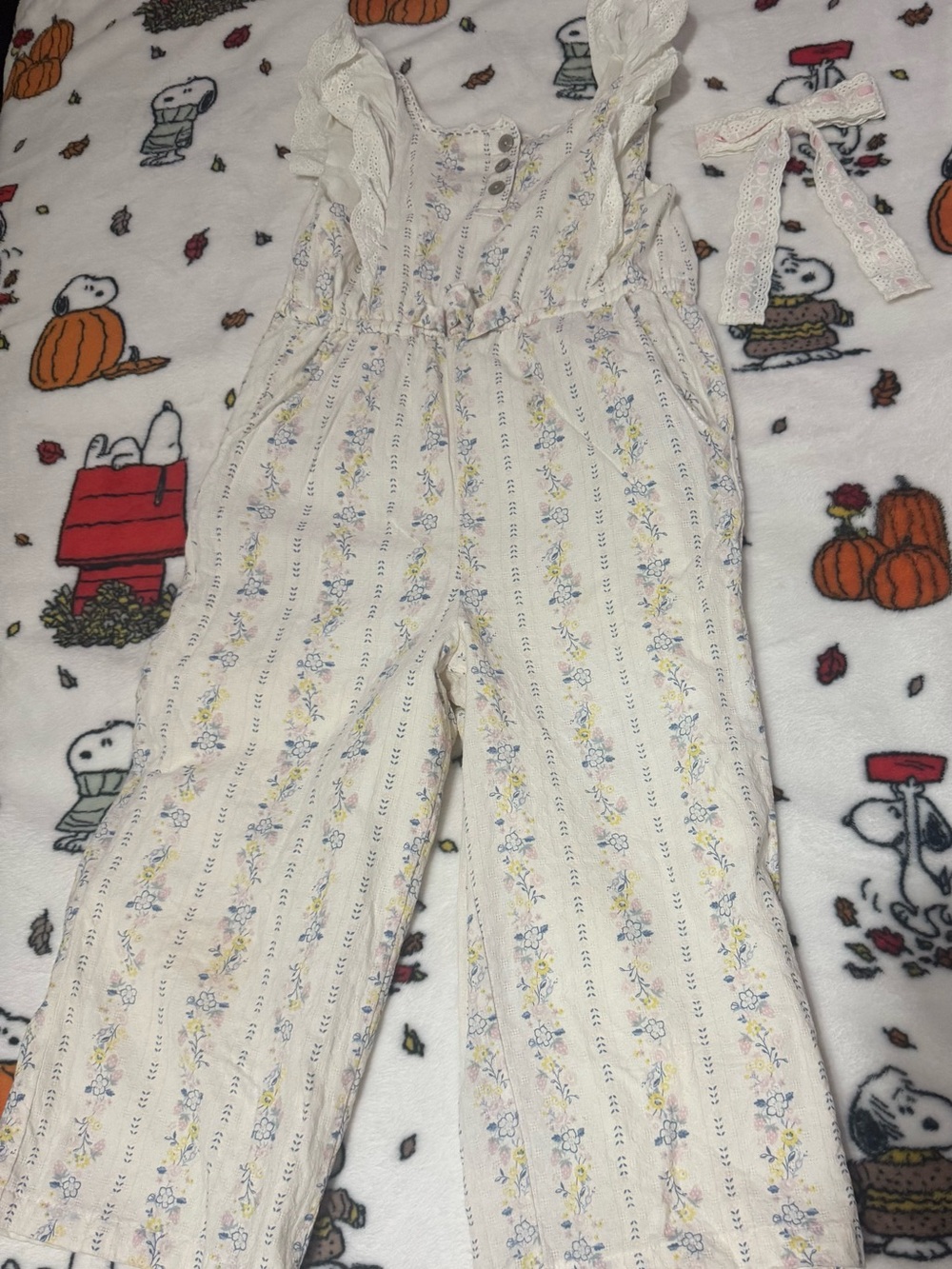 Tommy Bahama Girls Floral Jumpsuit Romper 4T Eyelet Ruffle Wide Leg Belt